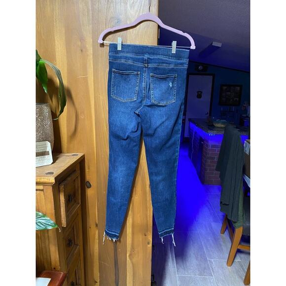 Spanx Distressed Ankle Skinny Jeans Size Small Petite Dark Wash Pull-On Raw Hem - Picture 2 of 6